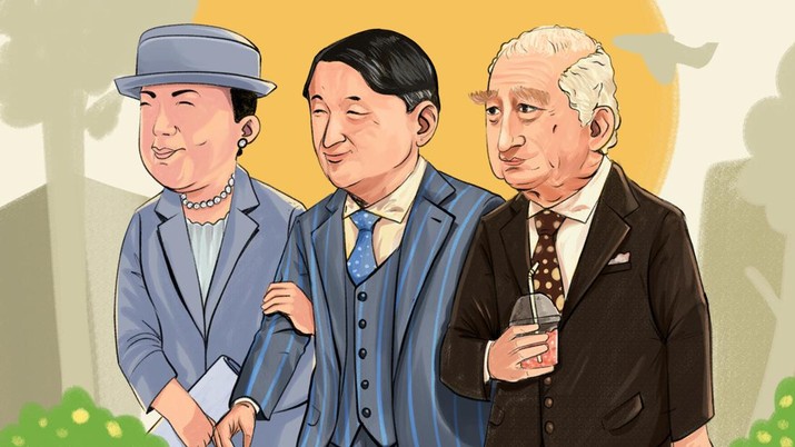 ilustrasi permaisuri masako, kaisar naruhito dan raja charles 3